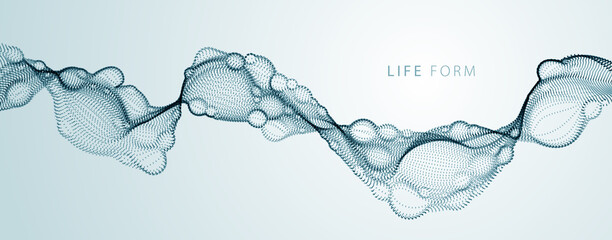 Abstract vector flowing wide wallpaper background. Biological mutation, microscopic virus, dotted particles shape, nano technology. Abstract flowing wide wallpaper background. © Sylverarts