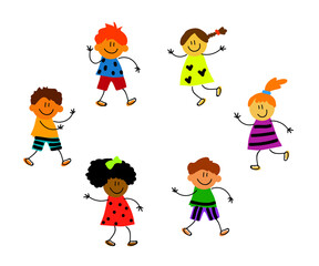 Various children are having fun on a white background. Cartoon. Vector illustration.