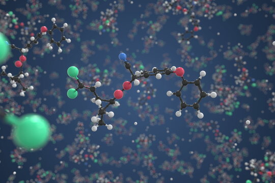 Deltamethrin molecule made with balls, conceptual molecular model. Chemical 3d rendering