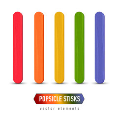 Set of realistic popsicle stircks. Ice lolly sticks, vector illustration, summer season.