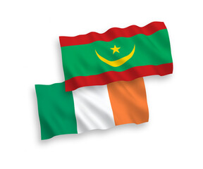 Flags of Ireland and Islamic Republic of Mauritania on a white background