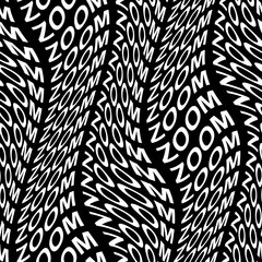 ZOOM word warped, distorted, repeated, and arranged into seamless pattern background. High quality illustration. Modern wavy text composition for background or surface print. Typography.