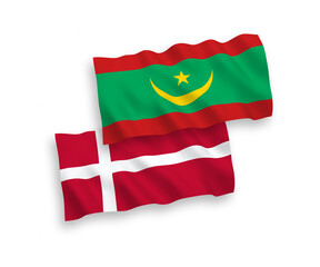 Flags of Denmark and Islamic Republic of Mauritania on a white background