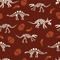 Dinosaurs Skeletons Underground Vector Seamless Pattern