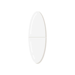 Pill medicine icon isolated on white background. White oval form pharmaceutical tablete. Vector flat design cartoon style drug clip art illustration.