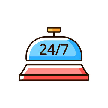 24 Hour Concierge Service RGB Color Icon. Person Who Takes Charge Of All Arrangements And Solves Any Issues That May Arisee In Hotel. Isolated Vector Illustration