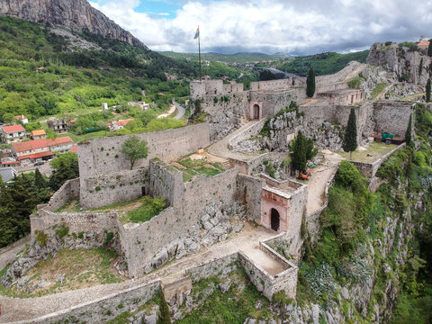 Medieval fortress of Klis in Croatia. Place where Game of Thrones was recorded. Aerial view of the fortress