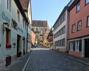 Cute old Street in Rothenburg ob der Tauber Germany