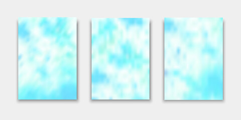 Set of cover templates. Hand painted psychedelic tie dye blurred background. Vector illustrations for flyers, posters and placards design.