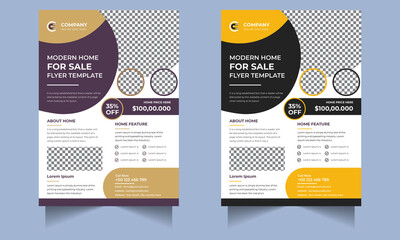 Real Estate and Home for sale flyer template design, Corporate Flyer Design, Two colours scheme