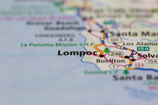 04-29-2021 Portsmouth, Hampshire, UK, Lompoc California USA shown on a Geography map or road map