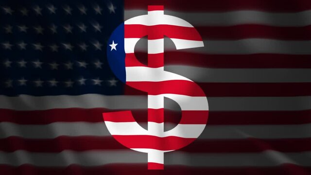 Dollar Background, Sign Of American Money With USA Flag Behind