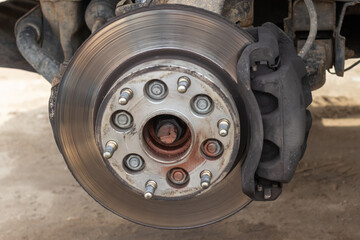 brake disc with pad close-up