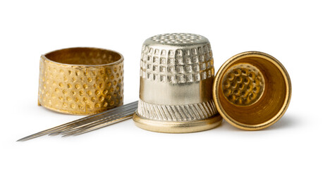 Metal sewing thimble isolated on white - obrazy, fototapety, plakaty
