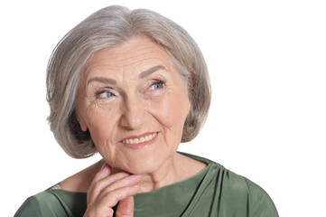 emotional senior woman posing  isolated