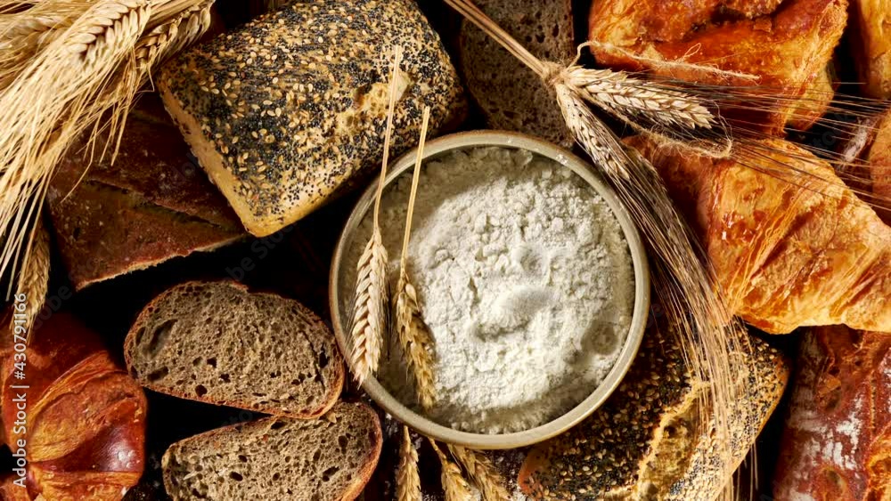 Wall mural assorted of bread, pastry with flour and wheat