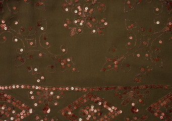 dark green fabric with sequin embroidery, fabric for tailoring