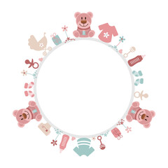 Runder Rahmen Rosa Teddys Symbole Beige Mintgrün