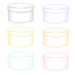 set of round shape gift boxes in different colors on a white background