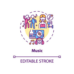 Music concept icon. Copyright object idea thin line illustration. Rights for musical work. Sound recording ownership. Musical composition. Vector isolated outline RGB color drawing. Editable stroke