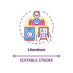 Literature concept icon. Copyright object idea thin line illustration. Literary production. Poems, books, novels, fictional characters. Vector isolated outline RGB color drawing. Editable stroke