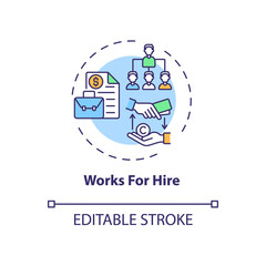 Working for hire concept icon. Copyright law special rule idea thin line illustration. Transferring rights to hiring party. Vector isolated outline RGB color drawing. Editable stroke