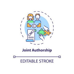 Joint authorship concept icon. Copyright law special rule idea thin line illustration. Joint work. Co-owners, collaborators, co-authors. Vector isolated outline RGB color drawing. Editable stroke