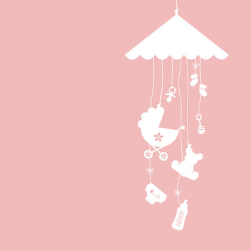 H&auml;ngendes Mobil&eacute; M&auml;dchen Baby Icons Wei&szlig;/Rosa