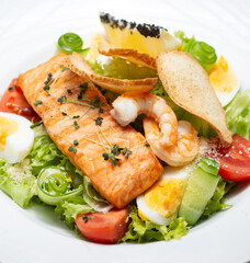 seafood salad and grilled salmon