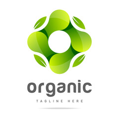 Abstract graphic green circles square logo,eco bio icon,sign business company.Design template natural organic shop,eco bio technology sign,natural cosmetics,vegan food,medical,healthcare.Vector
