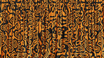 Realistic 3D illustration of the textured orange tribal pattern curtain as background