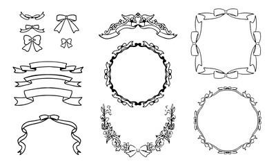 手描きのリボン フレーム セット ベクター　黒