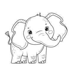 Elephant for coloring book.Line art design for kids coloring page.Isolated on white background.