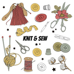 Knit and sew graphic elements collection in vector