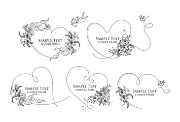 手描きの花と線画のフレームのベクターイラストセット