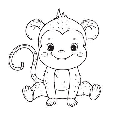 Cute smile monkey kid for coloring book.Line art design for kids coloring page.Isolated on white background.