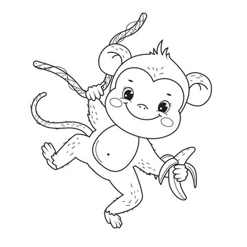 Cute smile monkey kid for coloring book.Line art design for kids coloring page.Isolated on white background,