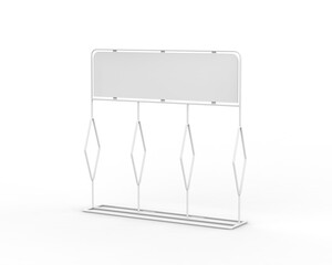 Blank bike parking advertisement banner mockup on isolated white background, 3d illustration.