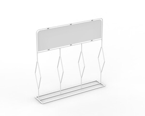 Blank bike parking advertisement banner mockup on isolated white background, 3d illustration.