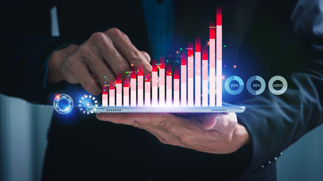 Intelligence Business Analytics Graph Dashboard With Digital Icon Analysis Diagram, Growth Interface Key Performance Indicators (KPI) Concept.