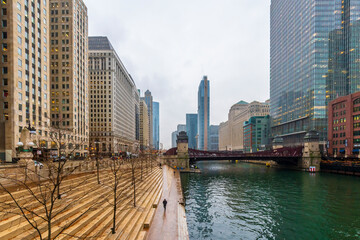 Chicago City riverside view in USA