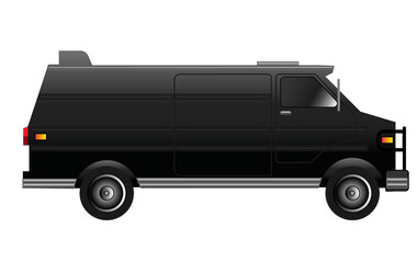 deteiled flat style vector illustration of a 1980's classic black van, side view with copy space © Mykola
