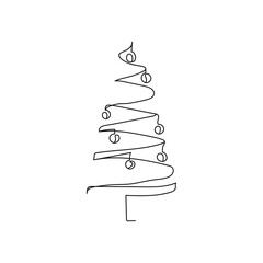 Continuous one line of abstract fir free in silhouette. Minimal style. Perfect for cards, party invitations, posters, stickers, clothing. Christmas concept