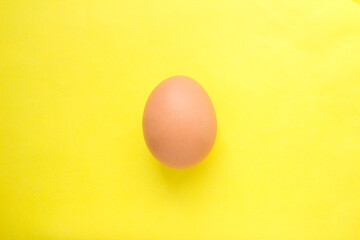 One chicken egg on a yellow background
