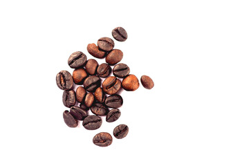 A lot of coffee beans on a white background