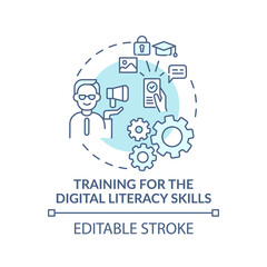 Training for the digital literacy turquoise concept icon. Navigating social media cyberspace. Digital inclusion idea thin line illustration. Vector isolated outline RGB color drawing. Editable stroke