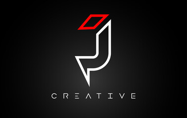 J Letter Design Logo with Monogram Line White and Red colors on a Black background Vector