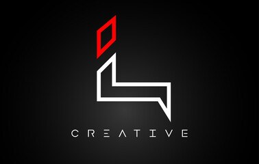 L Letter Design Logo with Monogram Line White and Red colors on a Black background Vector