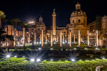 Fototapeta na wymiar Long exposure shot of Trajan's Column near Piazza Venezia in Rome.