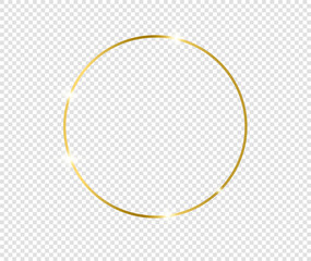 Gold shiny glowing frame with shadows isolated on transparent background. Golden luxury vintage realistic rectangle border. illustration - Vector